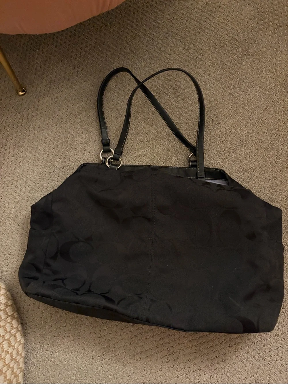 Coach Black Signature Nylon Tote with Front Zip Pocket